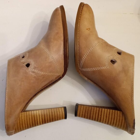 Rosita Leather Boots/Mules Clogs Stacked Look High Heels 70s VTG size 8 M Shoes - Picture 4 of 6